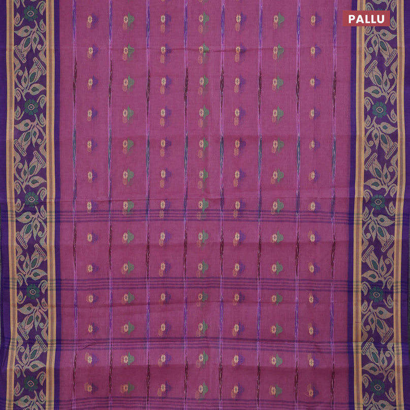 Bengal cotton saree pink shade and blue with thread woven buttas and thread woven border without blouse