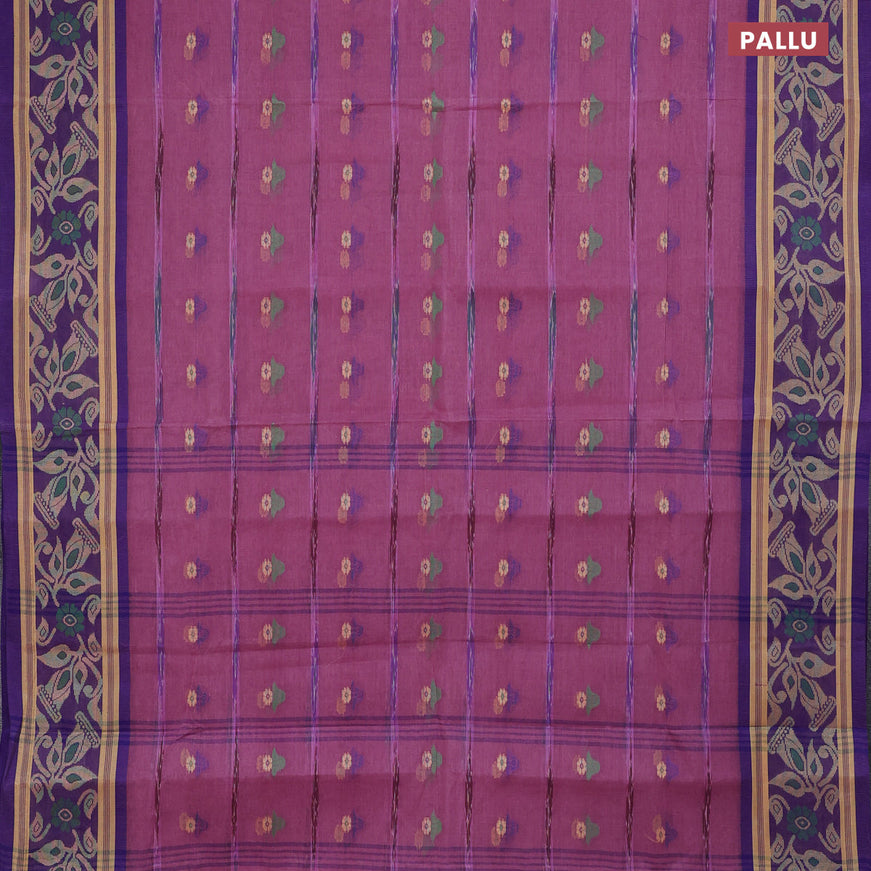 Bengal cotton saree pink shade and blue with thread woven buttas and thread woven border without blouse