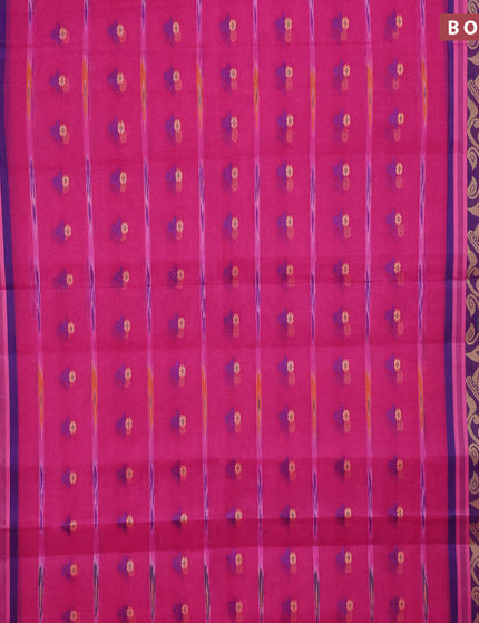 Bengal cotton saree pink and blue with thread woven buttas and thread woven border without blouse