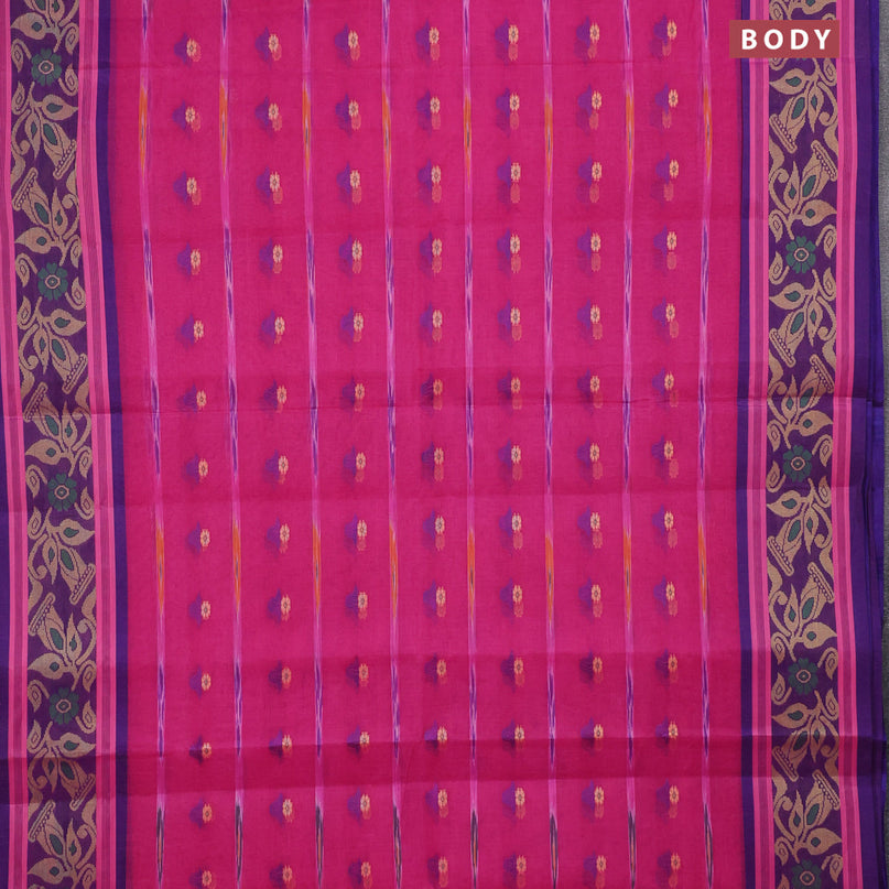 Bengal cotton saree pink and blue with thread woven buttas and thread woven border without blouse