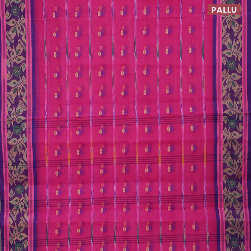 Bengal cotton saree pink and blue with thread woven buttas and thread woven border without blouse