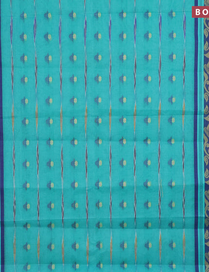 Bengal cotton saree teal blue and blue with thread woven buttas and thread woven border without blouse