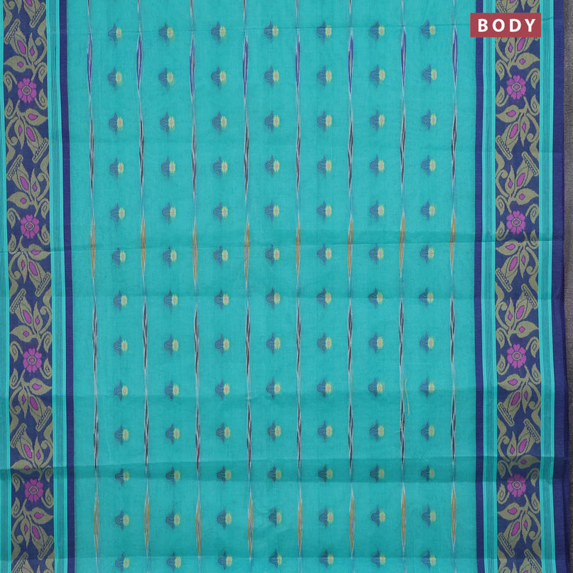 Bengal cotton saree teal blue and blue with thread woven buttas and thread woven border without blouse