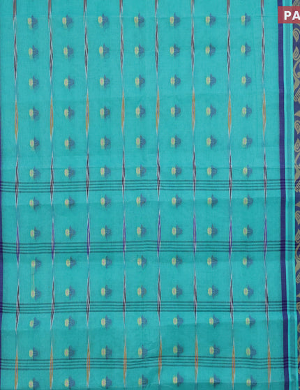 Bengal cotton saree teal blue and blue with thread woven buttas and thread woven border without blouse