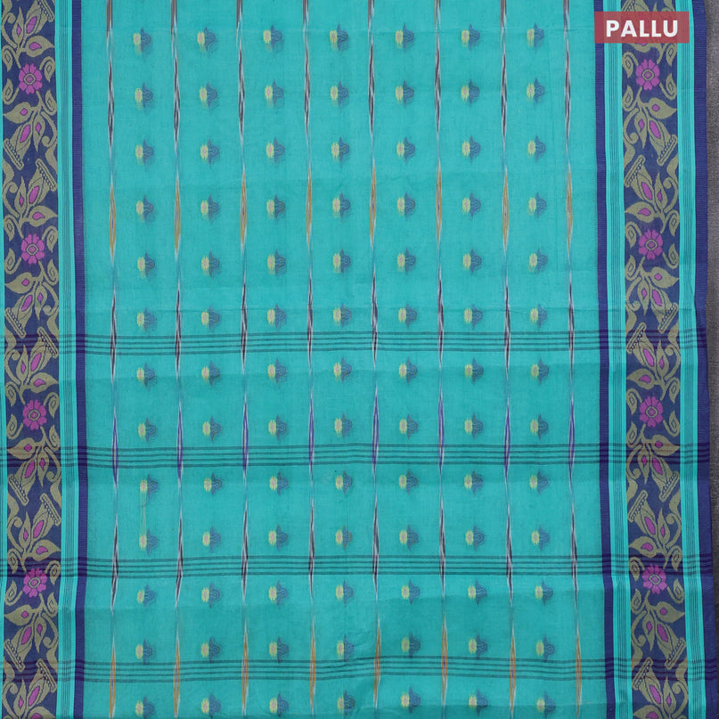 Bengal cotton saree teal blue and blue with thread woven buttas and thread woven border without blouse