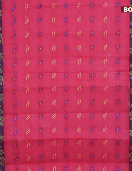 Bengal cotton saree pink and blue with thread woven buttas and thread woven border without blouse