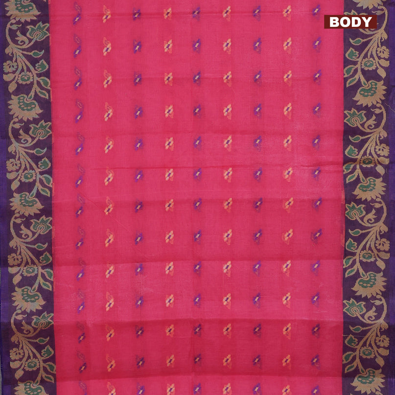 Bengal cotton saree pink and blue with thread woven buttas and thread woven border without blouse