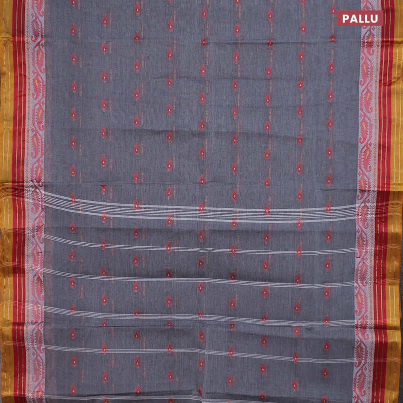 Bengal cotton saree grey and mustard shade with thread woven buttas and thread woven border without blouse