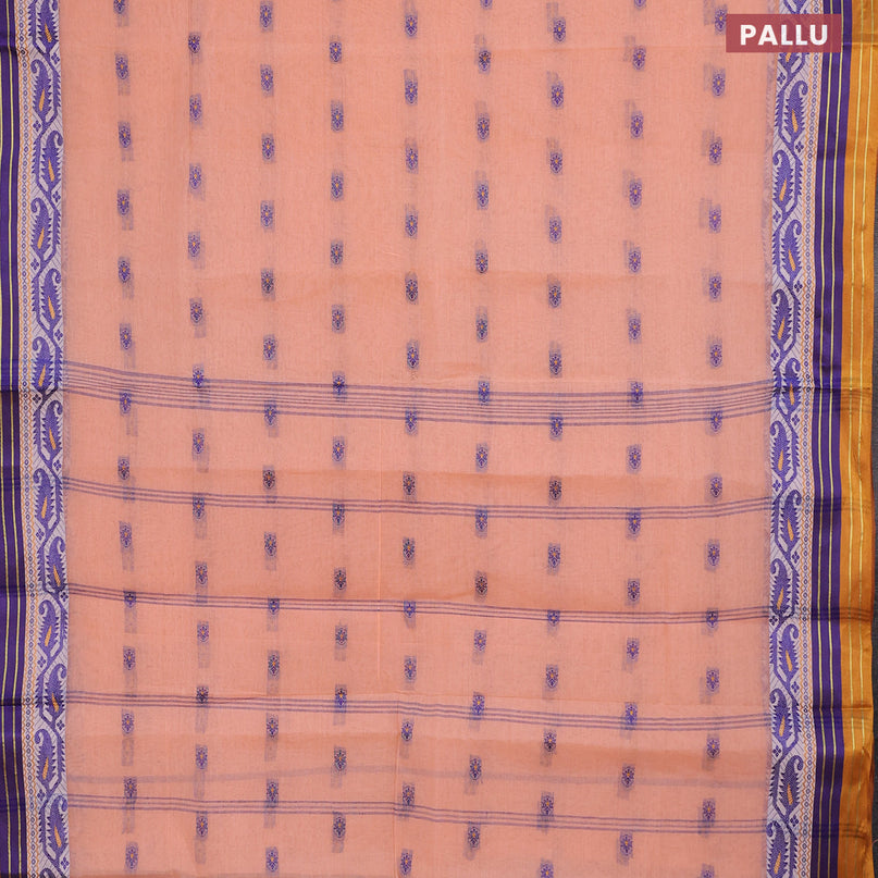 Bengal cotton saree peach orange and mustard shade with thread woven buttas and thread woven border without blouse