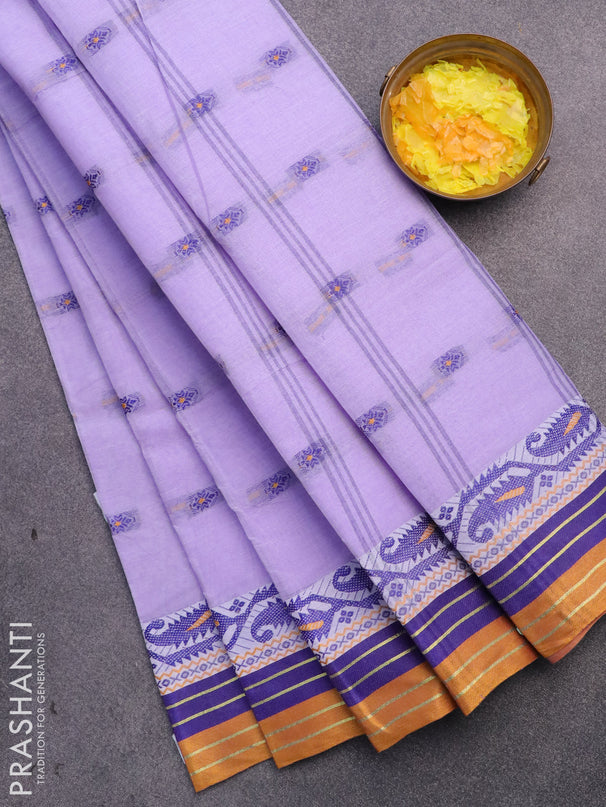 Bengal cotton saree lavender shade and mustard shade with thread woven buttas and thread woven border without blouse