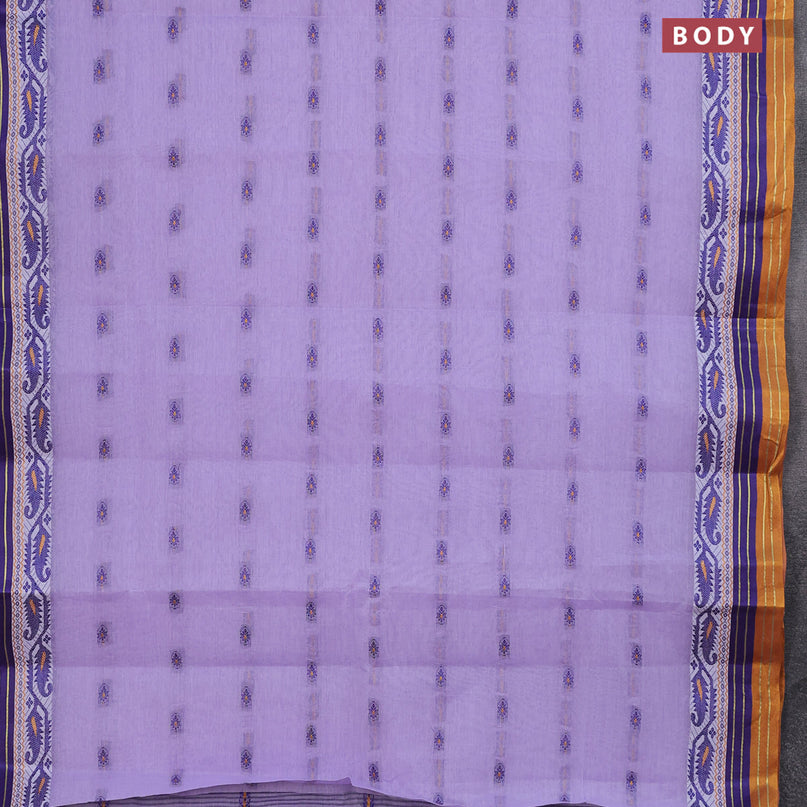 Bengal cotton saree lavender shade and mustard shade with thread woven buttas and thread woven border without blouse