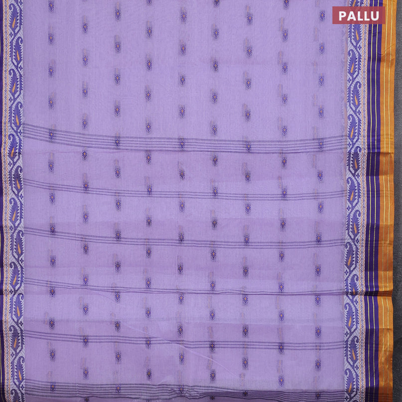 Bengal cotton saree lavender shade and mustard shade with thread woven buttas and thread woven border without blouse