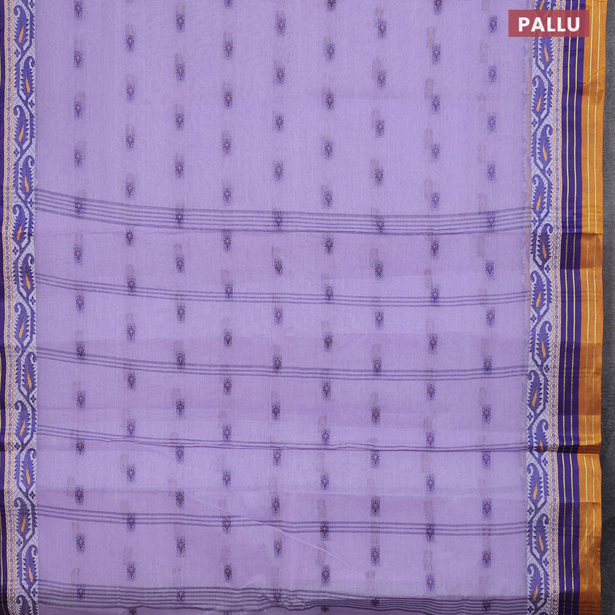 Bengal cotton saree lavender shade and mustard shade with thread woven buttas and thread woven border without blouse