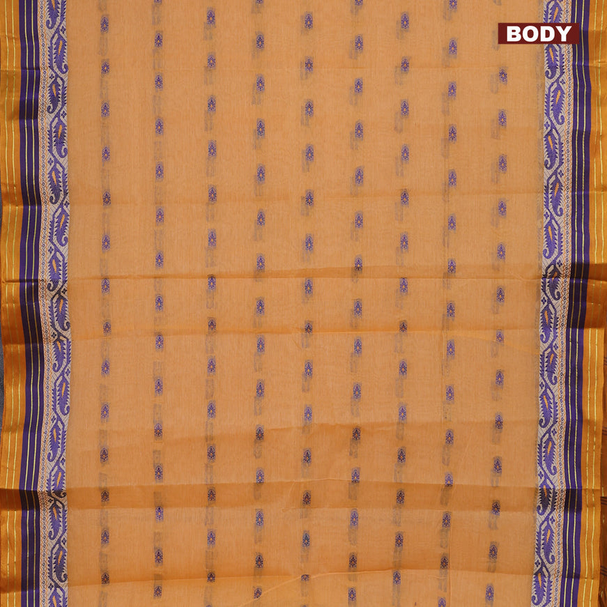 Bengal cotton saree pale orange with thread woven buttas and thread woven border without blouse