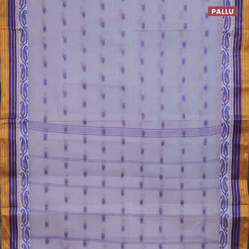 Bengal cotton saree grey and mustard shade with thread woven buttas and thread woven border without blouse