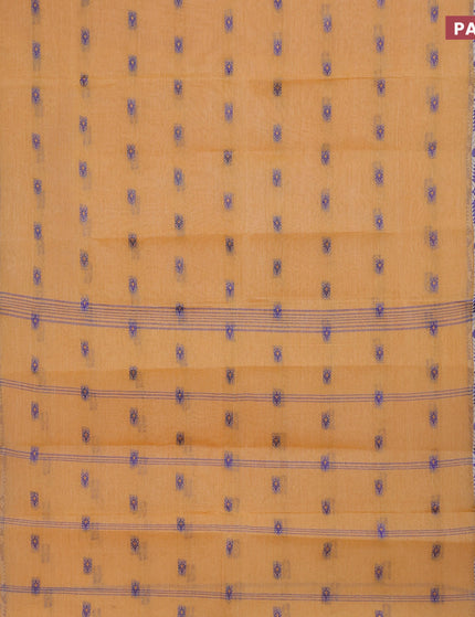 Bengal cotton saree mustard yellow with thread woven buttas and thread woven border without blouse