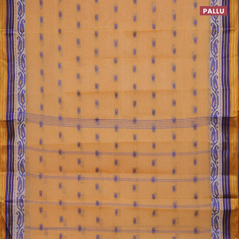 Bengal cotton saree mustard yellow with thread woven buttas and thread woven border without blouse