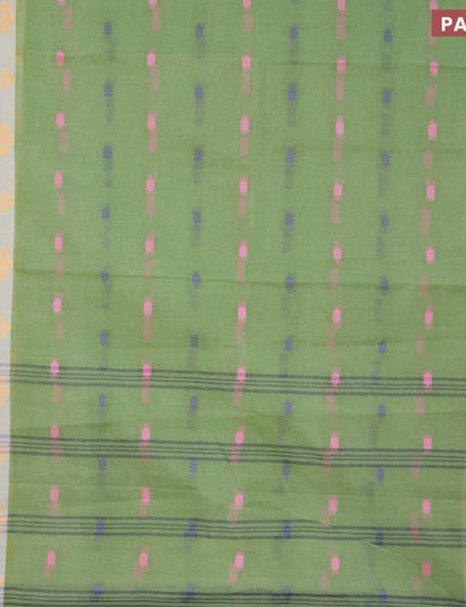 Bengal cotton saree pastel green and blue with thread woven buttas and thread woven border without blouse