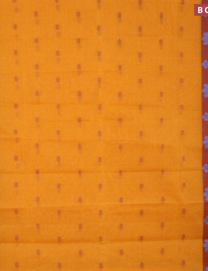 Bengal cotton saree mustard yellow and maroon with thread woven buttas and thread woven border without blouse