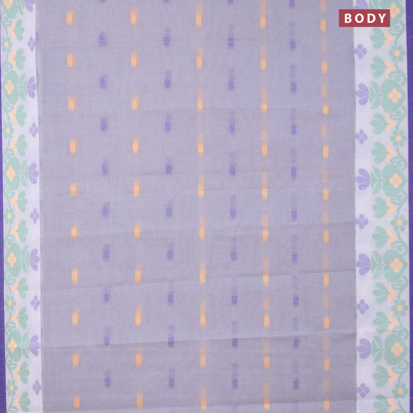 Bengal cotton saree grey and blue with thread woven buttas and thread woven border without blouse