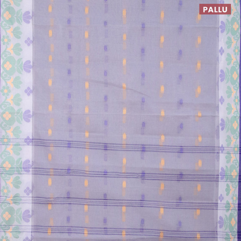 Bengal cotton saree grey and blue with thread woven buttas and thread woven border without blouse