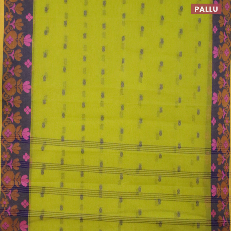 Bengal cotton saree fluorescent green and blue with thread woven buttas and thread woven border without blouse