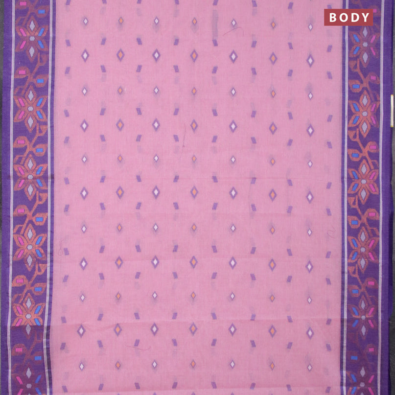 Bengal cotton saree pastel pink and blue with thread woven buttas and copper zari woven border without blouse