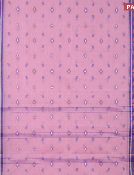 Bengal cotton saree pastel pink and blue with thread woven buttas and copper zari woven border without blouse