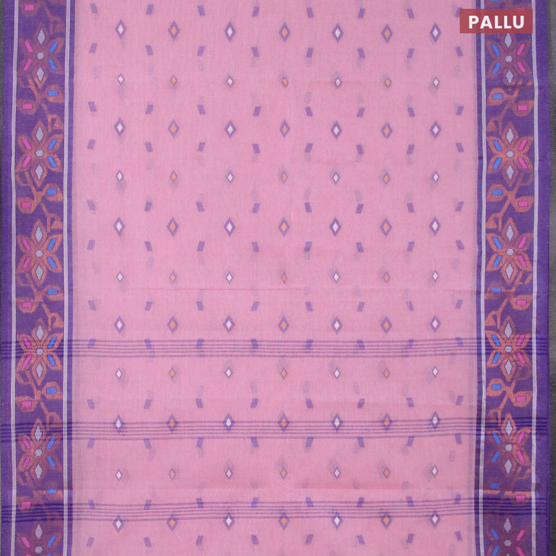 Bengal cotton saree pastel pink and blue with thread woven buttas and copper zari woven border without blouse