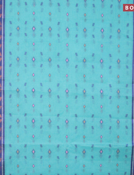 Bengal cotton saree teal blue and blue with thread woven buttas and copper zari woven border without blouse