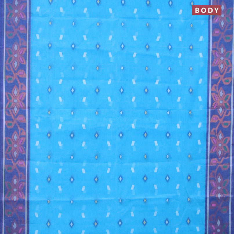 Bengal cotton saree cs blue and blue with thread woven buttas and copper zari woven border without blouse