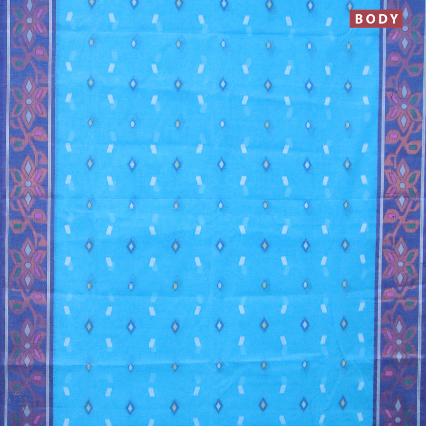 Bengal cotton saree cs blue and blue with thread woven buttas and copper zari woven border without blouse