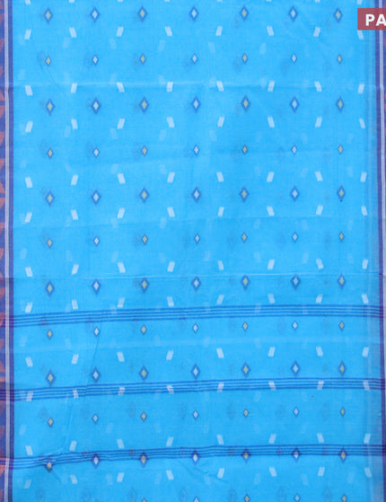 Bengal cotton saree cs blue and blue with thread woven buttas and copper zari woven border without blouse