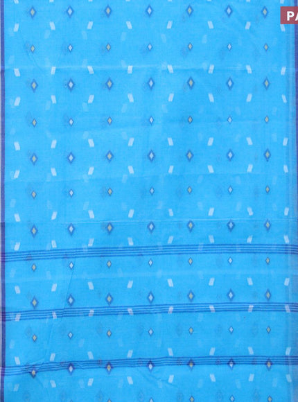 Bengal cotton saree cs blue and blue with thread woven buttas and copper zari woven border without blouse