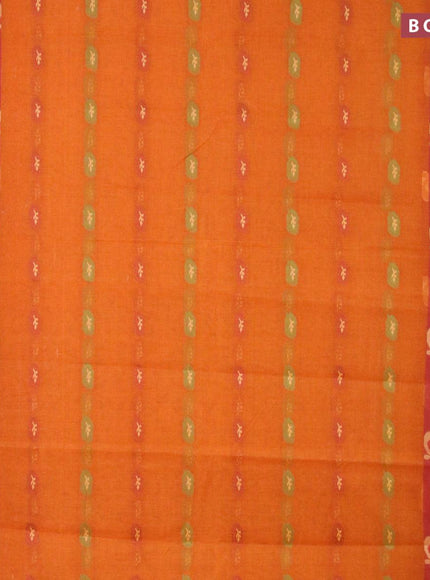 Bengal cotton saree dark mustard and rust shade with thread woven buttas and thread woven ikat border without blouse