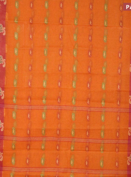 Bengal cotton saree dark mustard and rust shade with thread woven buttas and thread woven ikat border without blouse