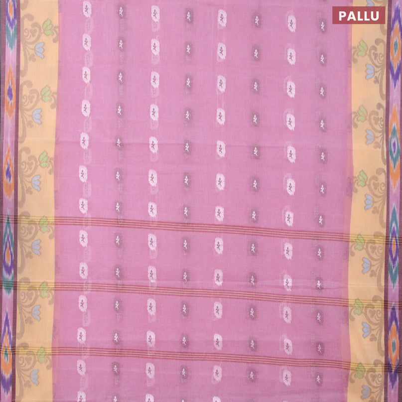 Bengal cotton saree mauve pink and sandal with thread woven buttas and thread woven ikat border without blouse