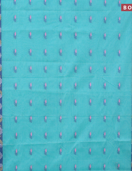 Bengal cotton saree teal blue and blue with thread woven buttas and thread woven border without blouse