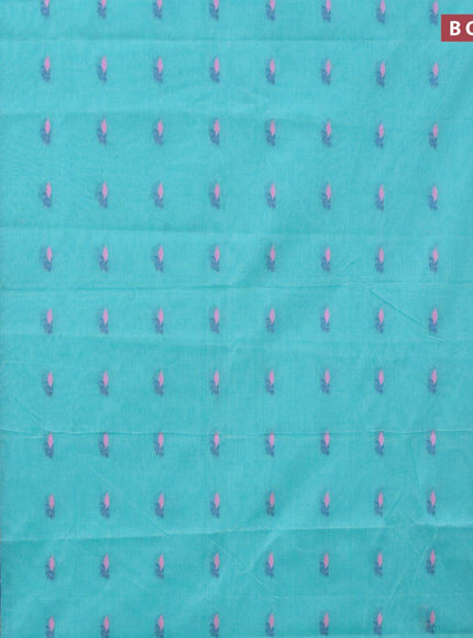 Bengal cotton saree teal blue and blue with thread woven buttas and thread woven border without blouse