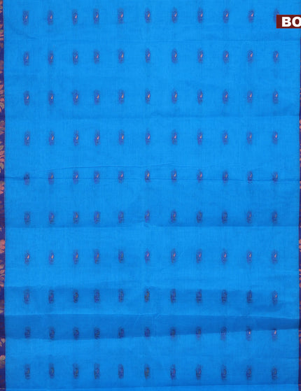 Bengal cotton saree cs blue and blue with thread woven buttas and copper zari woven border without blouse