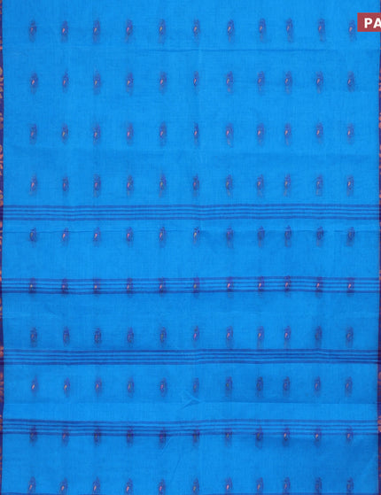 Bengal cotton saree cs blue and blue with thread woven buttas and copper zari woven border without blouse