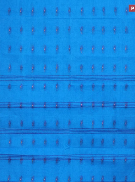 Bengal cotton saree cs blue and blue with thread woven buttas and copper zari woven border without blouse