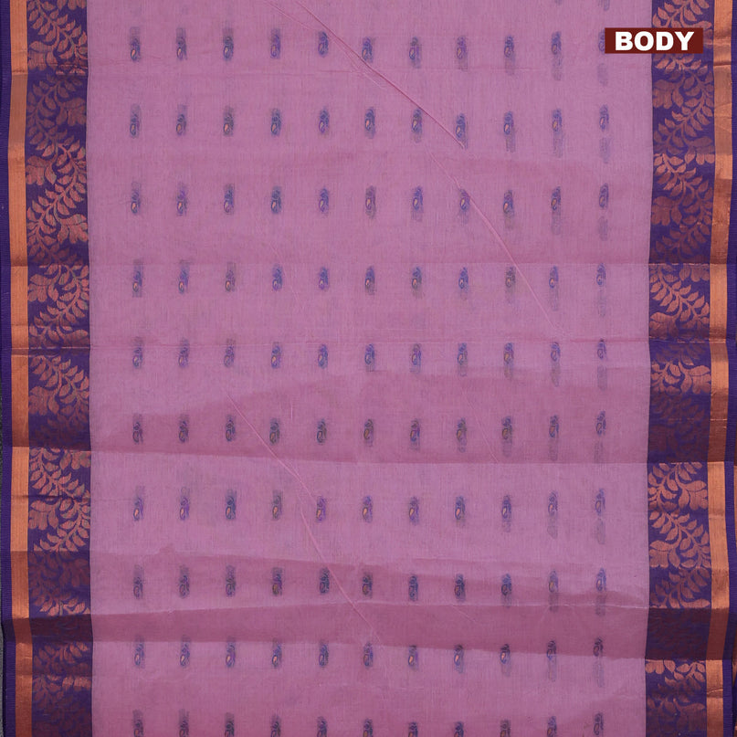 Bengal cotton saree pastel pink and blue with thread woven buttas and copper zari woven border without blouse