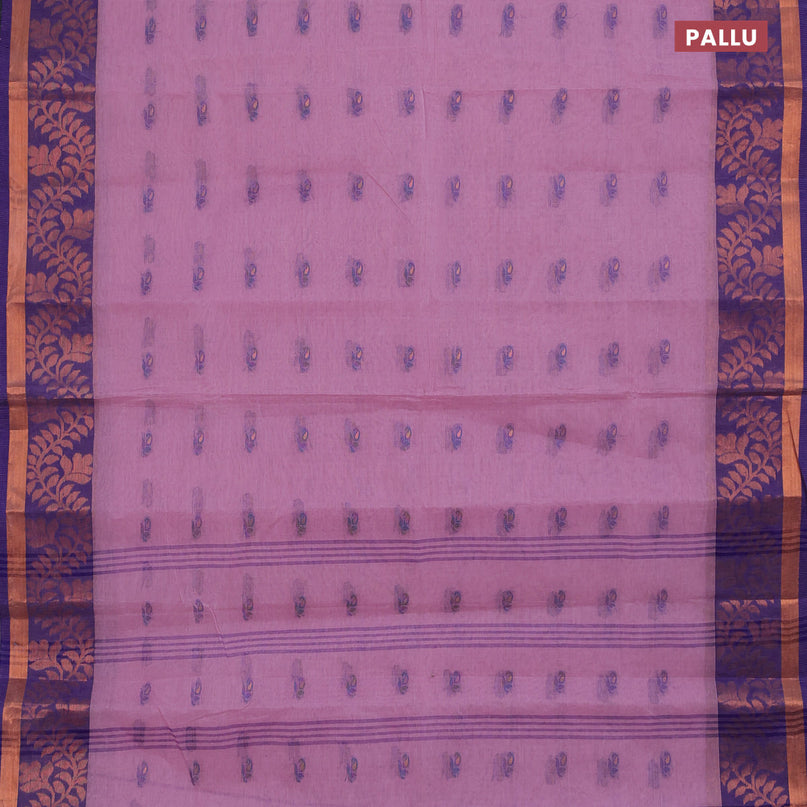 Bengal cotton saree pastel pink and blue with thread woven buttas and copper zari woven border without blouse