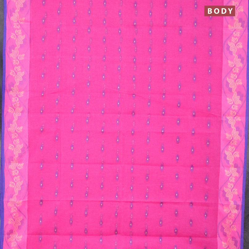 Bengal cotton saree pink and blue with thread woven buttas and thread woven border without blouse