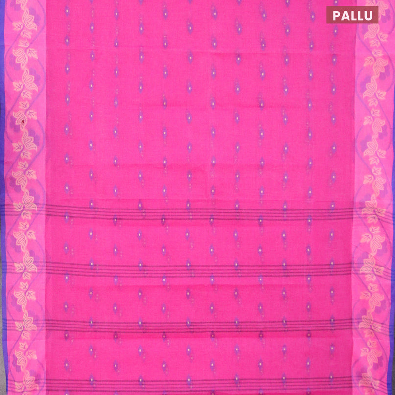 Bengal cotton saree pink and blue with thread woven buttas and thread woven border without blouse