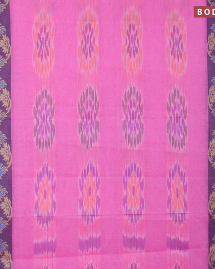 Bengal cotton saree light pink and wine shade with allover ikat weaves and thread woven border without blouse