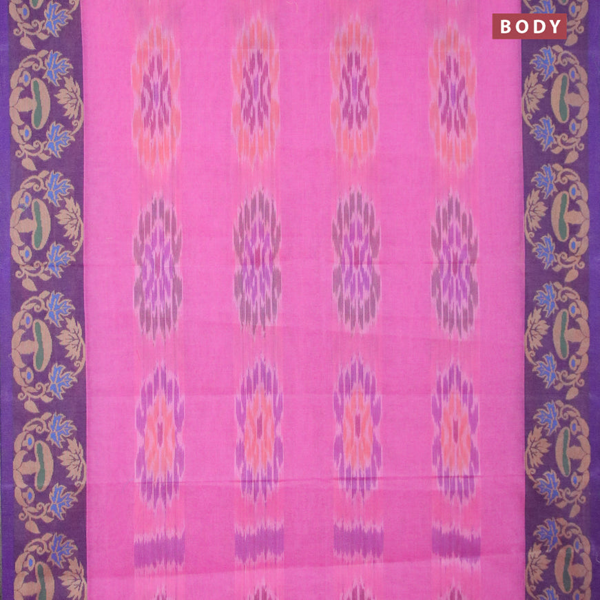 Bengal cotton saree light pink and wine shade with allover ikat weaves and thread woven border without blouse