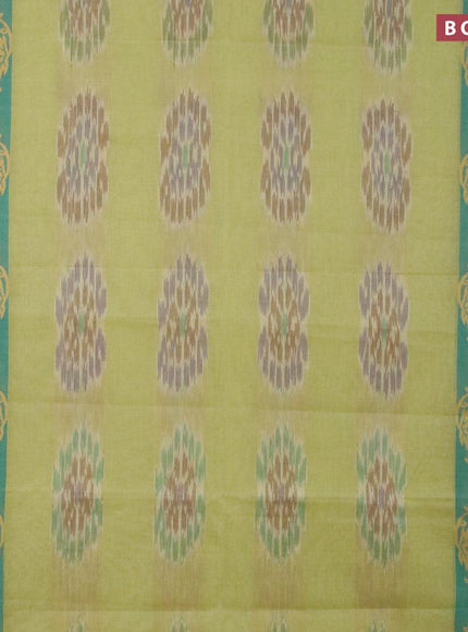 Bengal cotton saree pista green and green shade with allover ikat weaves and thread woven border without blouse