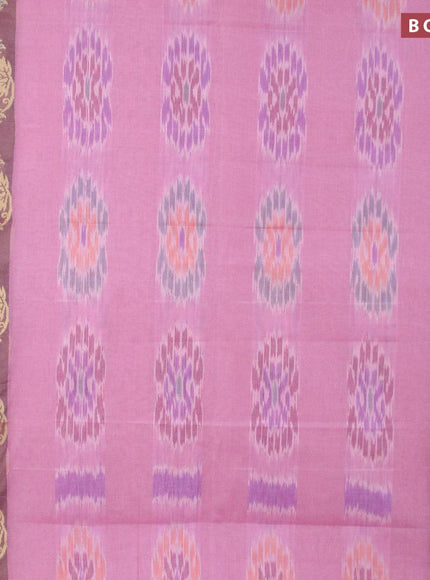 Bengal cotton saree mauve pink and brown shade with allover ikat weaves and thread woven border without blouse